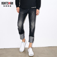 海德斯曼男士牛仔裤2018新款宽松休闲长裤浅黑灰色破洞牛仔裤男小脚潮7731