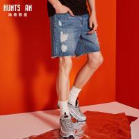 海德斯曼新款牛仔裤男 潮牌个性破洞蓝色牛仔短裤男8012