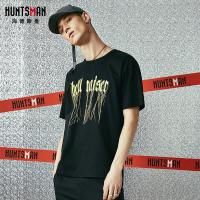 海德斯曼2018新款短袖t恤男 潮学生圆领刺绣黑色纯棉半袖体恤2761