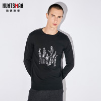 海德斯曼百搭针织衫男圆领潮牌时尚黑白撞色人物刺绣毛衣男5083