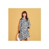 七格格轻熟风连衣裙女2020秋季新款宽松衬衫裙气质黑色碎花短裙潮