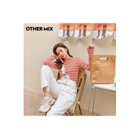 OtherMix长袖T恤女ins潮2021新春季内搭洋气修身条纹半高领打底衫