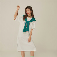 OtherMix字母印花纯色连衣裙女2021年夏季新款圆领宽松T恤裙子潮