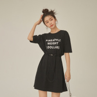 OtherMix字母印花露背连衣裙女2021年早秋新款束腰短袖圆领裙子潮