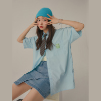 OtherMix贴布印花衬衫2021年夏季新款韩版时尚抽绳短袖薄上衣女潮