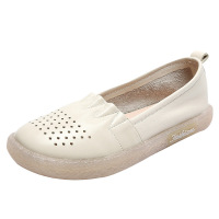 策霸2020新款夏季真皮单鞋女平底平跟低帮浅口休闲懒人鞋镂空大码女鞋