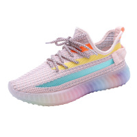 策霸夏季女鞋透气网面网鞋飞织贤椰子单女彩虹底韩版百搭运动跑步鞋