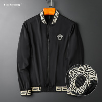 策霸2020新款 |男装 欧品轻奢拼接螺纹绣花男式春秋薄款夹克