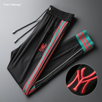 策霸2020春夏新款 |男装轻奢棉帝针织四面弹面料潮牌拼接休闲裤