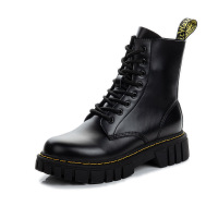 策霸靴子女季中筒厚底短马丁靴女真皮英伦风复古粗跟女鞋