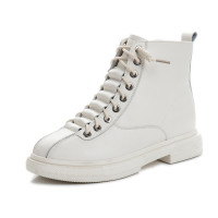 策霸真皮马丁靴女2020新款英伦风复古休闲女鞋中筒粗跟短靴女潮