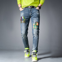 策恩公牛牛仔裤男潮牌新款烫钻潮流韩版修身弹力休闲小脚裤子