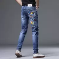 策恩公牛男式牛仔长裤潮牌刺绣印花绣花个性潮流韩版修身弹力休闲小脚裤男