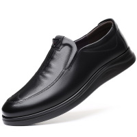 策霸男士真皮软底一脚蹬百搭男皮鞋中老年透气懒人爸爸鞋