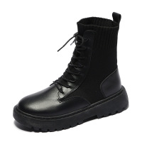 策恩公牛英伦飞织马丁靴女2020秋季新款百搭机车短靴女学生街拍瘦瘦厚底靴