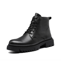 策霸男士马丁靴英伦头层牛皮潮流皮靴子户外工装男靴厚底增高软底短靴
