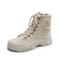 策恩公牛网红马丁靴女2020新款秋季布面透气英伦风帅气厚底休闲短靴子