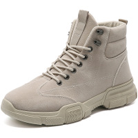 策恩公牛2020秋季新款皮面圆头休闲工装鞋英伦风高帮厚底户外鞋马丁靴男鞋