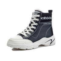 策霸真皮靴子女英伦风平底加绒短马丁靴女中筒休闲女鞋