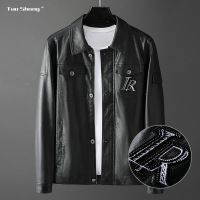 策霸2020新款 |男装 欧品轻奢简单款翻领男士珠片绣潮牌男皮衣