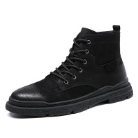 策霸男士真皮马丁靴2020秋冬新款英伦时尚工装靴高帮皮靴男靴沙漠靴子