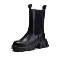 策霸烟筒靴2020新款中筒厚底防滑切尔西真皮女靴长筒短靴子女潮