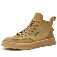 策霸真皮马丁靴男2020秋季新款短靴高帮英伦复古工装靴子休闲百搭