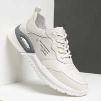 策霸头层牛皮真皮皮鞋休闲白色运动鞋板鞋小白鞋男百搭潮流秋季男鞋