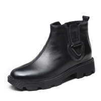 策霸真皮短靴女粗跟厚底秋冬新款头层牛皮女靴