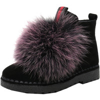 策霸2020秋季新款毛毛短靴磨砂牛皮平底雪地靴春秋季加绒大码41-43