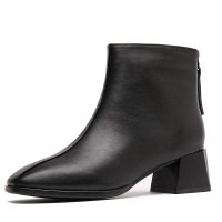 策霸2020冬季加厚切尔西靴头层牛皮真皮御寒500g厚里方头中跟短靴女