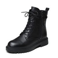 策霸头层牛皮帅气马丁靴女秋冬新款厚底女靴