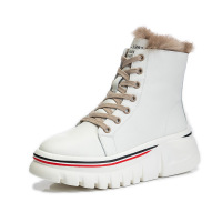 策霸真兔毛马丁靴女秋冬季2020新款中筒休闲真皮短靴子女厚底加绒女鞋