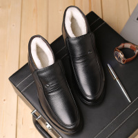 策霸中老年棉鞋男冬季保暖加绒加厚老头皮鞋防水防滑老人爸爸真皮休闲