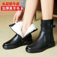 策霸马丁靴女秋冬季2020新款切尔西靴真皮加绒羊毛里头层牛皮瘦瘦靴