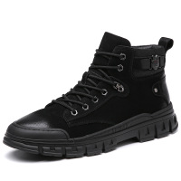 策霸真皮马丁靴男2020冬季加绒高帮真皮休闲潮鞋户外百搭中帮色工装靴