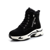 策霸真羊毛马丁靴女2020新款冬季中筒厚底真皮短靴女圆头平底加绒女靴