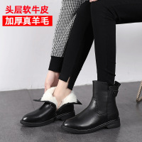 策霸2020秋冬季新款马丁靴加厚羊毛侧拉链低筒女靴厚底显瘦保暖短靴