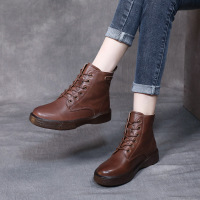 策霸推荐 裸靴 水洗皮 真皮短靴女二棉 复古马丁靴 2021早春新款