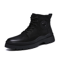 策霸靴子男冬季新款厚底增高真皮头层牛皮黑色战靴马丁靴皮靴防水