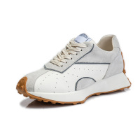 策霸真皮女鞋春季2021新款平底休闲跑步透气运动鞋子女厚底老爹鞋女潮