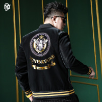 策霸欧货潮牌外套2021春季新款棒球服夹克男绣花蜂图案潮牌男装