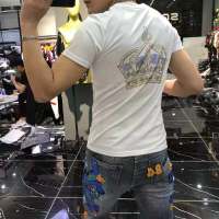 策恩公牛男士2021夏季短袖T恤男欧洲站个性潮牌修身圆领 重工皇冠烫钻潮流