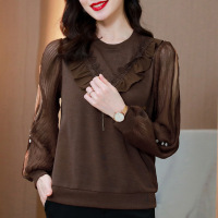 策霸2021春季新款性感漏肩雪纺衫女宽松外穿洋气遮肚气质显瘦减龄上衣