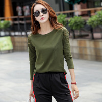 2021春季新款女装长袖T恤女上衣刺绣显瘦打底衫