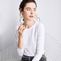 实拍女装长袖T恤女2021春新款打底衫圆领体恤宽松纯色简约上衣