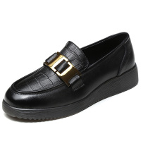 策霸春季真皮一脚蹬乐福鞋女士软底皮鞋2021新款平底英伦风小皮鞋