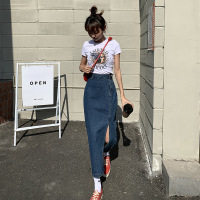 高腰开叉牛仔半身裙女2021新款时尚显瘦气质中长款一步包臀长裙子