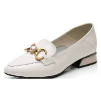 真皮一脚蹬单鞋2021春季新款尖头粗跟浅口舒适大码纯色女鞋