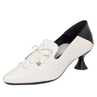 真皮单鞋女2021年春季新款尖头细跟浅口中跟百搭皮鞋时尚舒适女鞋